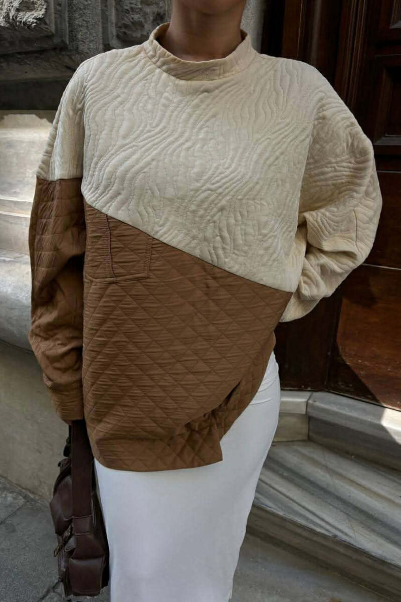 ROUND NECK SIMPLE WOMEN SWEATSHIRT CREAM/KREM - 3