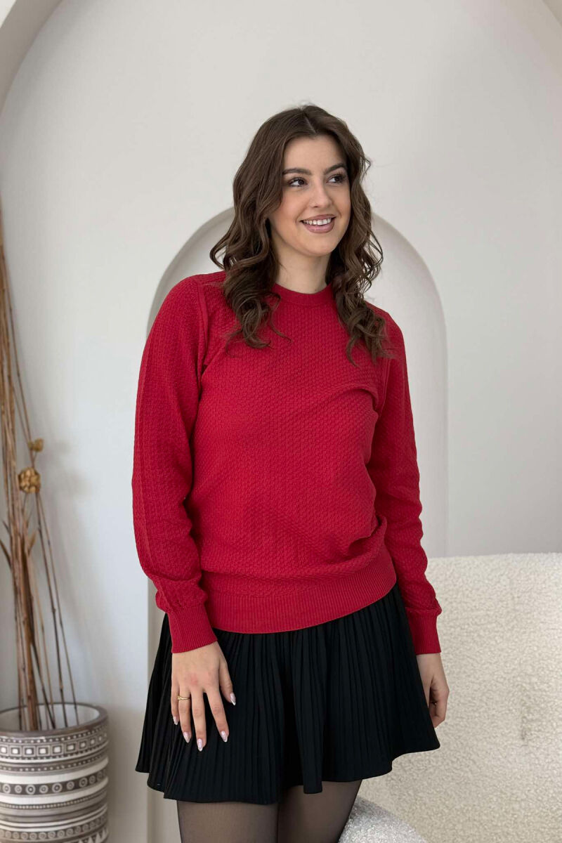 ROUND NECK SIMPLE WOMEN SWEATER RED/E KUQE - 1