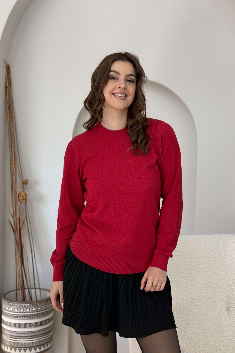 ROUND NECK SIMPLE WOMEN SWEATER RED/E KUQE - 3