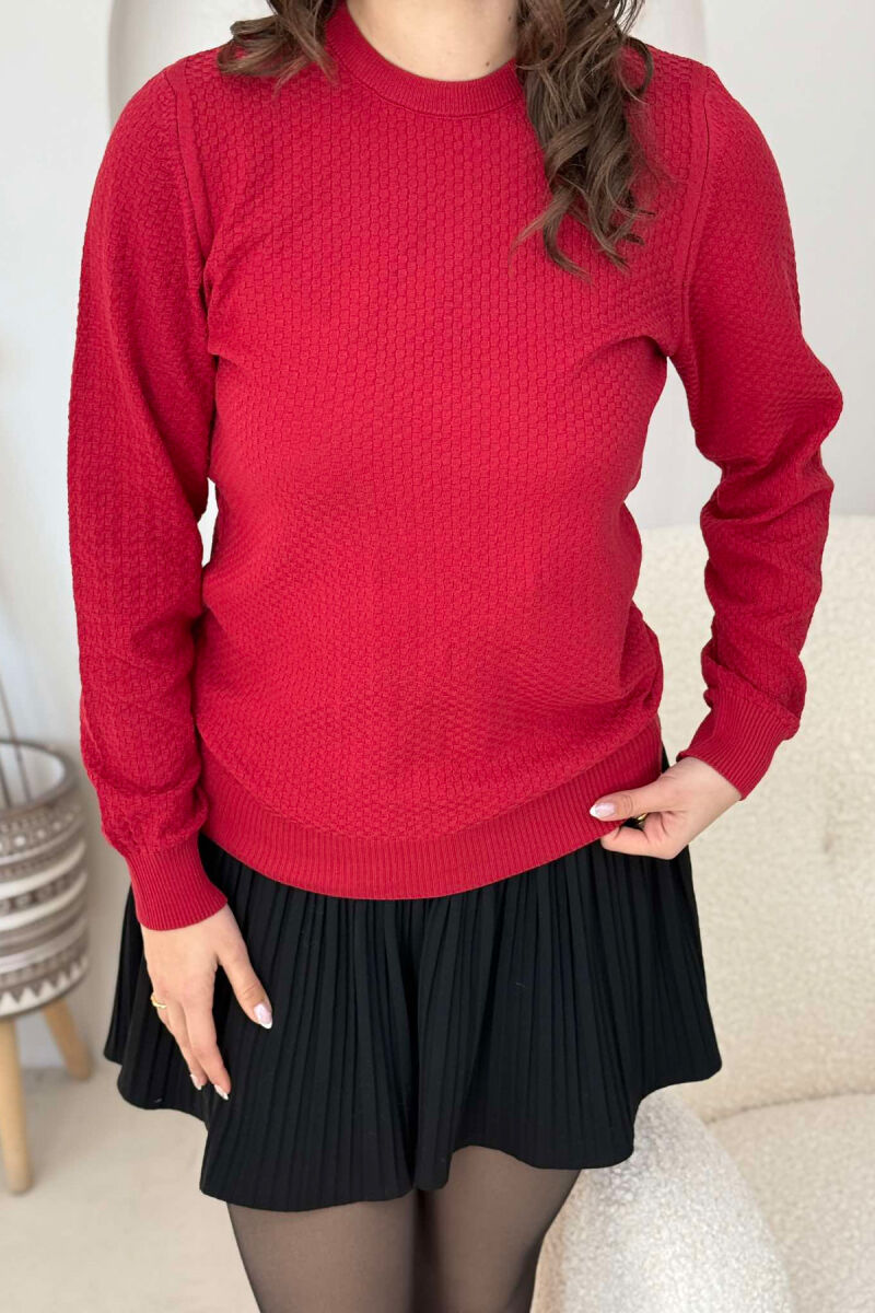 ROUND NECK SIMPLE WOMEN SWEATER RED/E KUQE - 4