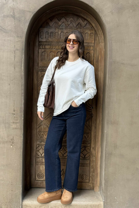 ROUND NECK SIMPLE WOMEN SWEATSHIRT WHITE-E BARDHE - KLAUDIO FASHION