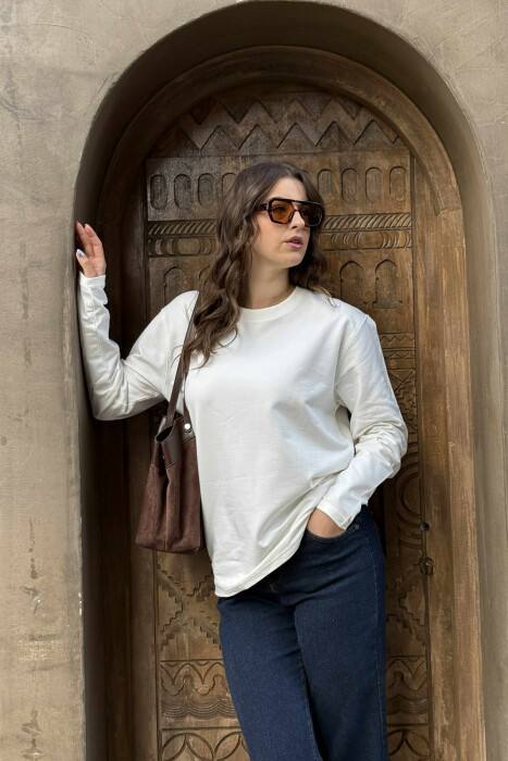 ROUND NECK SIMPLE WOMEN SWEATSHIRT WHITE-E BARDHE - 2