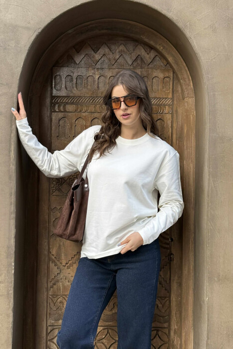 ROUND NECK SIMPLE WOMEN SWEATSHIRT WHITE-E BARDHE - 3