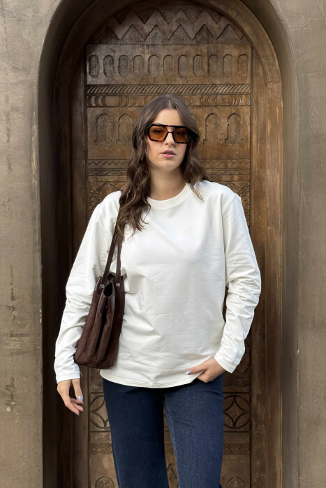 ROUND NECK SIMPLE WOMEN SWEATSHIRT WHITE-E BARDHE - 4