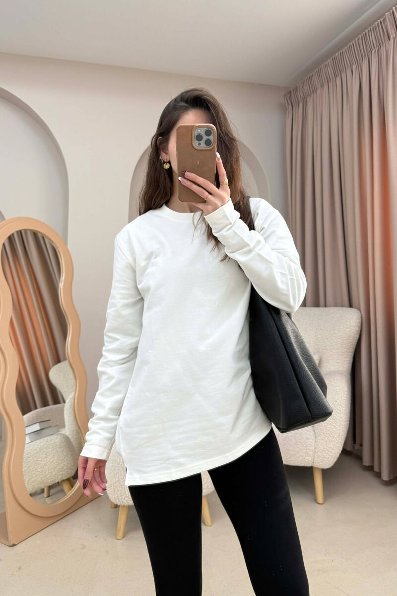 ROUND NECK SIMPLE WOMEN SWEATSHIRT WHITE-E BARDHE - 1