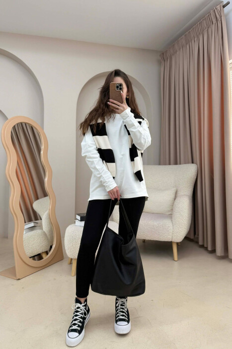 ROUND NECK SIMPLE WOMEN SWEATSHIRT WHITE-E BARDHE - 2