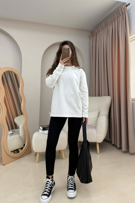 ROUND NECK SIMPLE WOMEN SWEATSHIRT WHITE-E BARDHE - 3