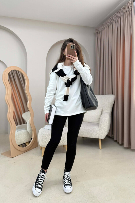 ROUND NECK SIMPLE WOMEN SWEATSHIRT WHITE-E BARDHE - 4