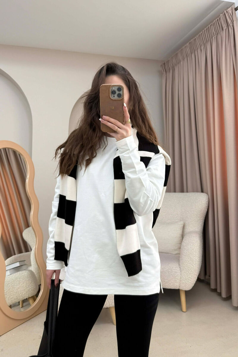 ROUND NECK SIMPLE WOMEN SWEATSHIRT WHITE-E BARDHE - 5