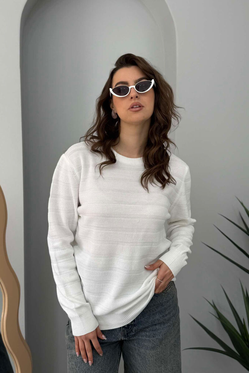 ROUND NECK SIMPLE WOMEN SWEATSHIRT WHITE-E BARDHE - 1