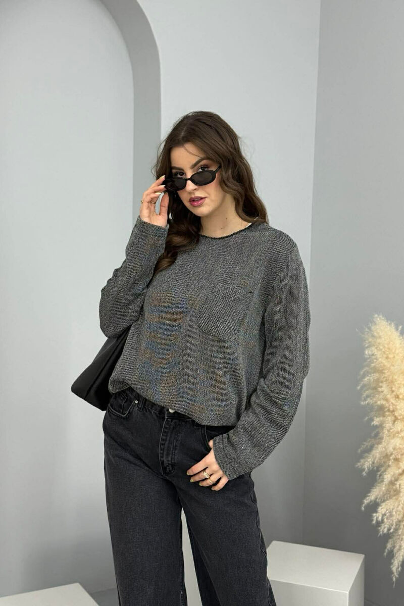 ROUND NECK SINGLE POCKET WOMEN SWEATER BLACK/ E ZEZE - 3