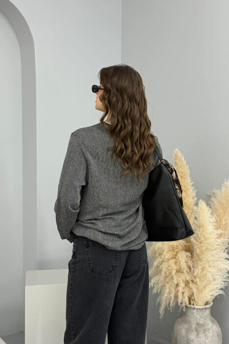 ROUND NECK SINGLE POCKET WOMEN SWEATER BLACK/ E ZEZE - 5