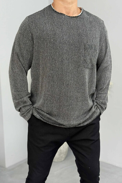 ROUND NECK SINGLE POCKET MEN SWEATER BLACK/ E ZEZE - 2