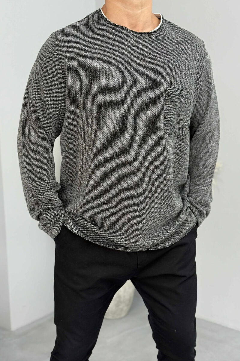 ROUND NECK SINGLE POCKET MEN SWEATER BLACK/ E ZEZE - 2