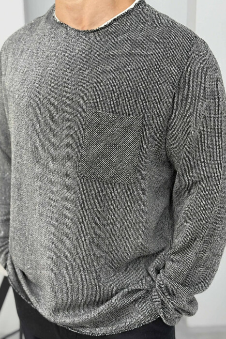 ROUND NECK SINGLE POCKET MEN SWEATER BLACK/ E ZEZE - 4