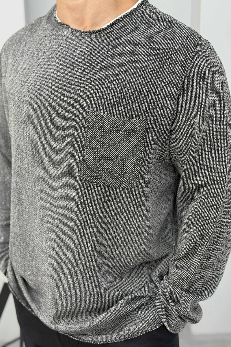 ROUND NECK SINGLE POCKET MEN SWEATER BLACK/ E ZEZE - 4