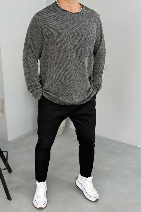 ROUND NECK SINGLE POCKET MEN SWEATER BLACK/ E ZEZE - KLAUDIO FASHION