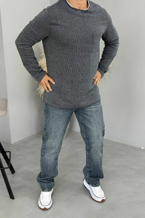 ROUND NECK SINGLE POCKET MEN SWEATER BLUE/BLU - KLAUDIO FASHION