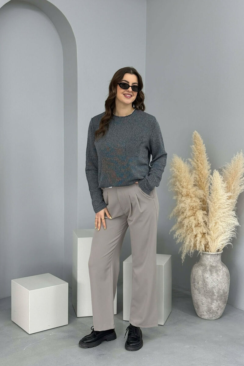 ROUND NECK SINGLE POCKET WOMEN SWEATER BLUE/BLU - 1