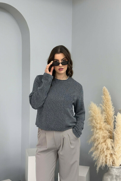 ROUND NECK SINGLE POCKET WOMEN SWEATER BLUE/BLU - 3