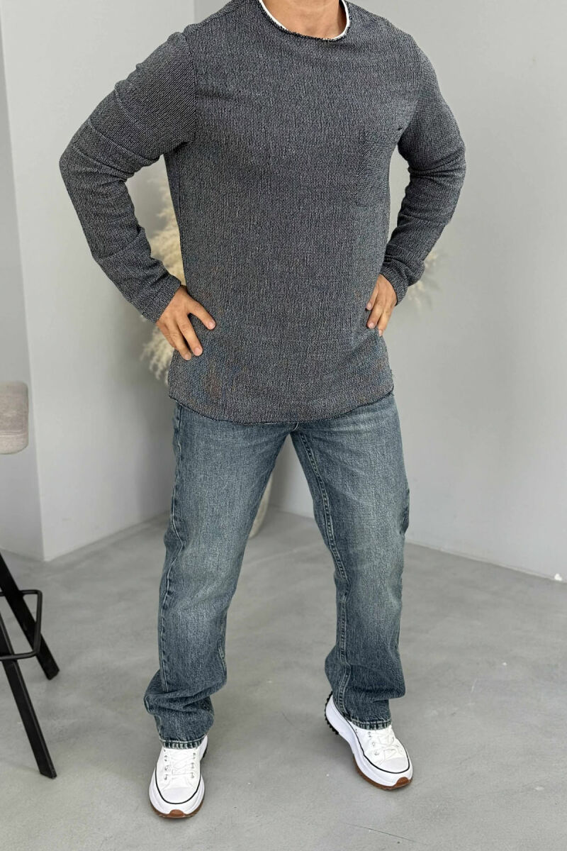 ROUND NECK SINGLE POCKET MEN SWEATER BLUE/BLU - 1