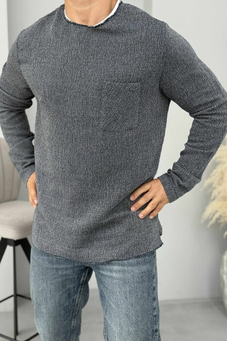 ROUND NECK SINGLE POCKET MEN SWEATER BLUE/BLU - 2