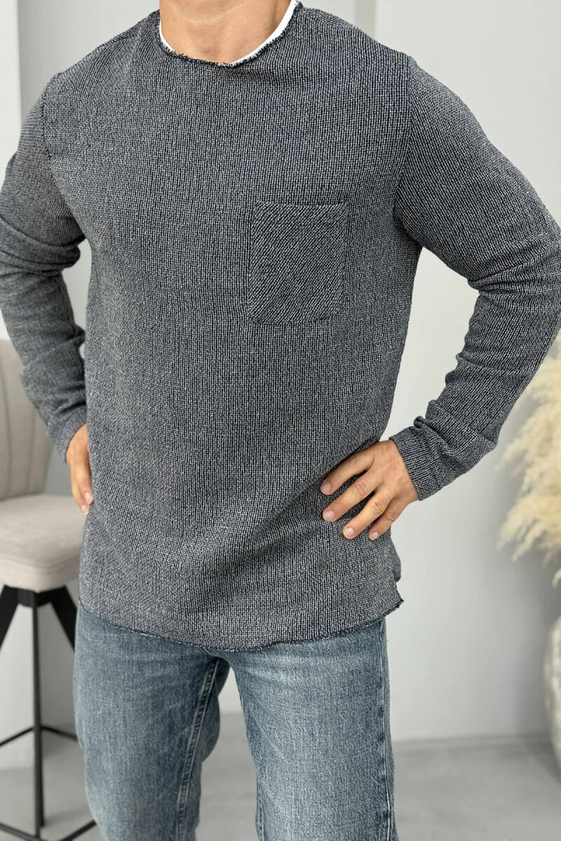 ROUND NECK SINGLE POCKET MEN SWEATER BLUE/BLU - 2