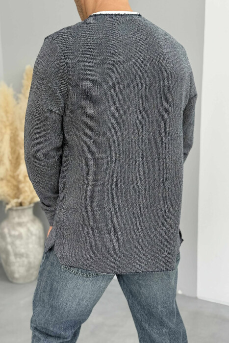 ROUND NECK SINGLE POCKET MEN SWEATER BLUE/BLU - 3