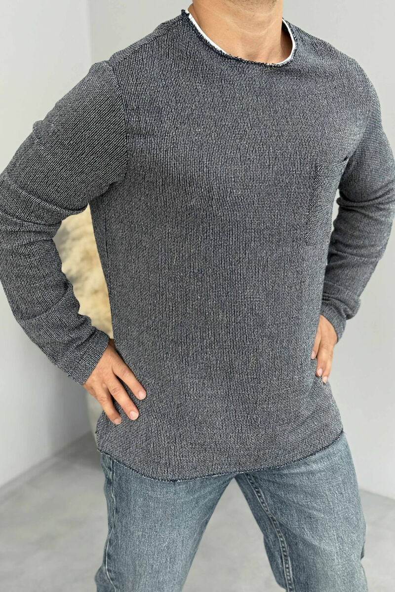 ROUND NECK SINGLE POCKET MEN SWEATER BLUE/BLU - 4