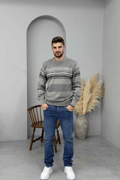 TRIKO ME JAKE TE RRUMBULLAKET DHE ME DIZJAN VIJASH PER MESHKUJ NE NGJYRE GRI - KLAUDIO FASHION