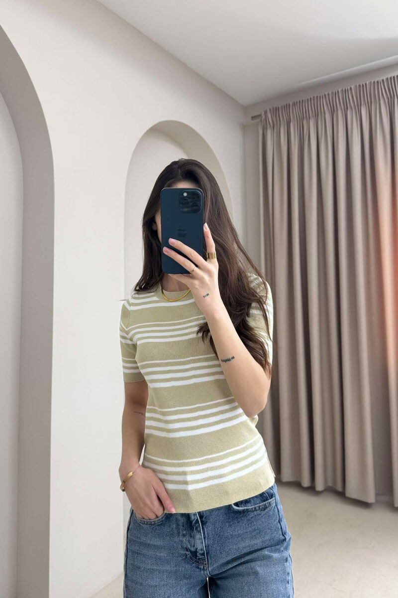ROUND NECK STRIPE WOMEN T-SHIRT BEIGE/BEZHE - 3