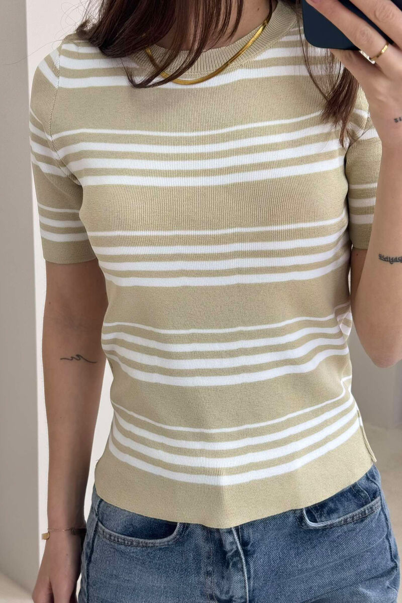 ROUND NECK STRIPE WOMEN T-SHIRT BEIGE/BEZHE - 4