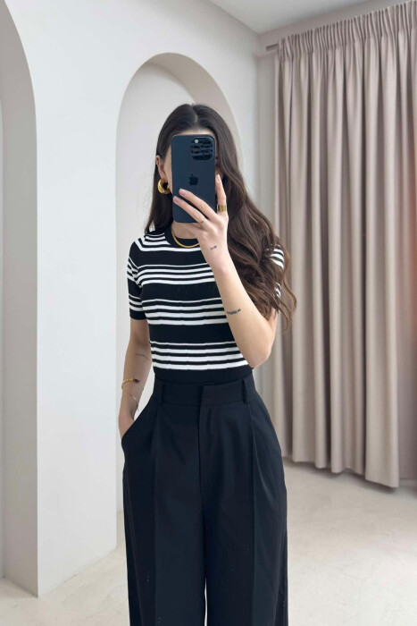 ROUND NECK STRIPE WOMEN T-SHIRT BLACK/ E ZEZE - 1