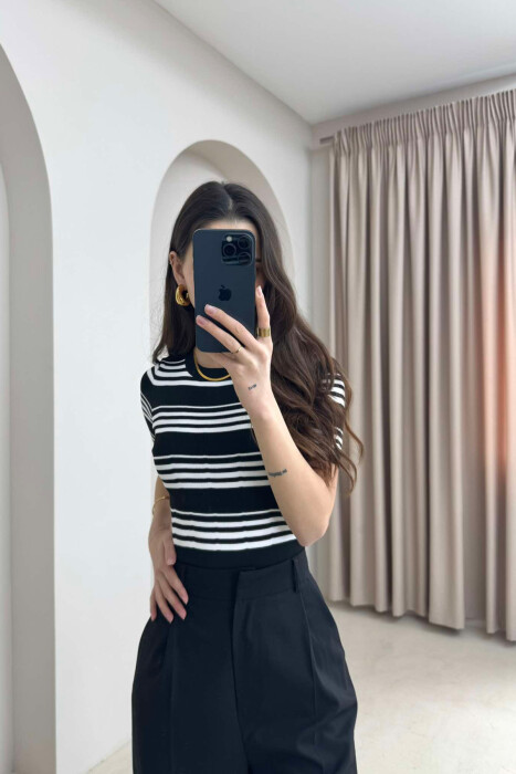 ROUND NECK STRIPE WOMEN T-SHIRT BLACK/ E ZEZE - 2