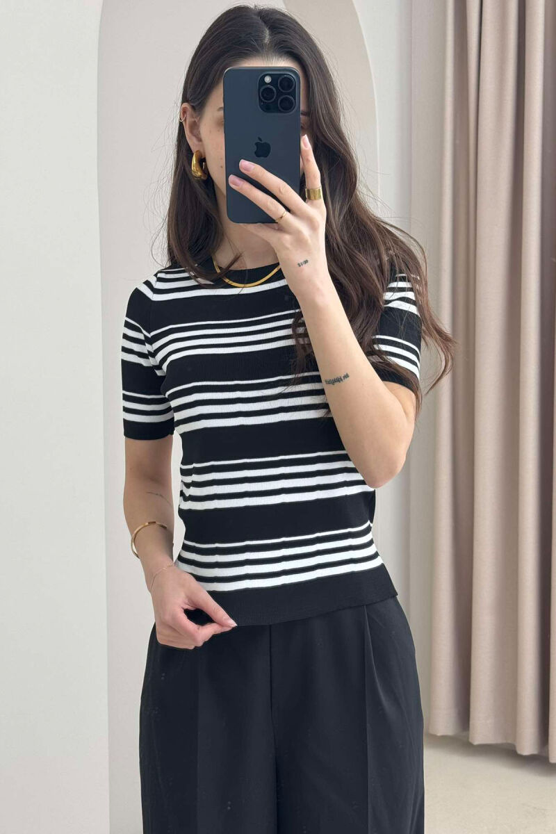 ROUND NECK STRIPE WOMEN T-SHIRT BLACK/ E ZEZE - 3