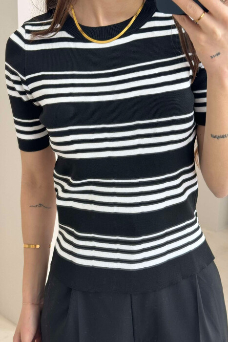 ROUND NECK STRIPE WOMEN T-SHIRT BLACK/ E ZEZE - 4