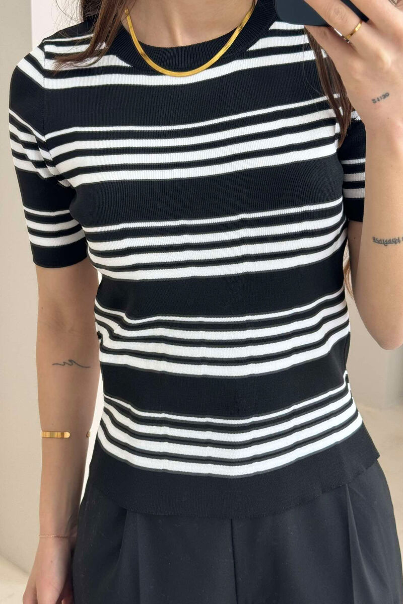 ROUND NECK STRIPE WOMEN T-SHIRT BLACK/ E ZEZE - 4