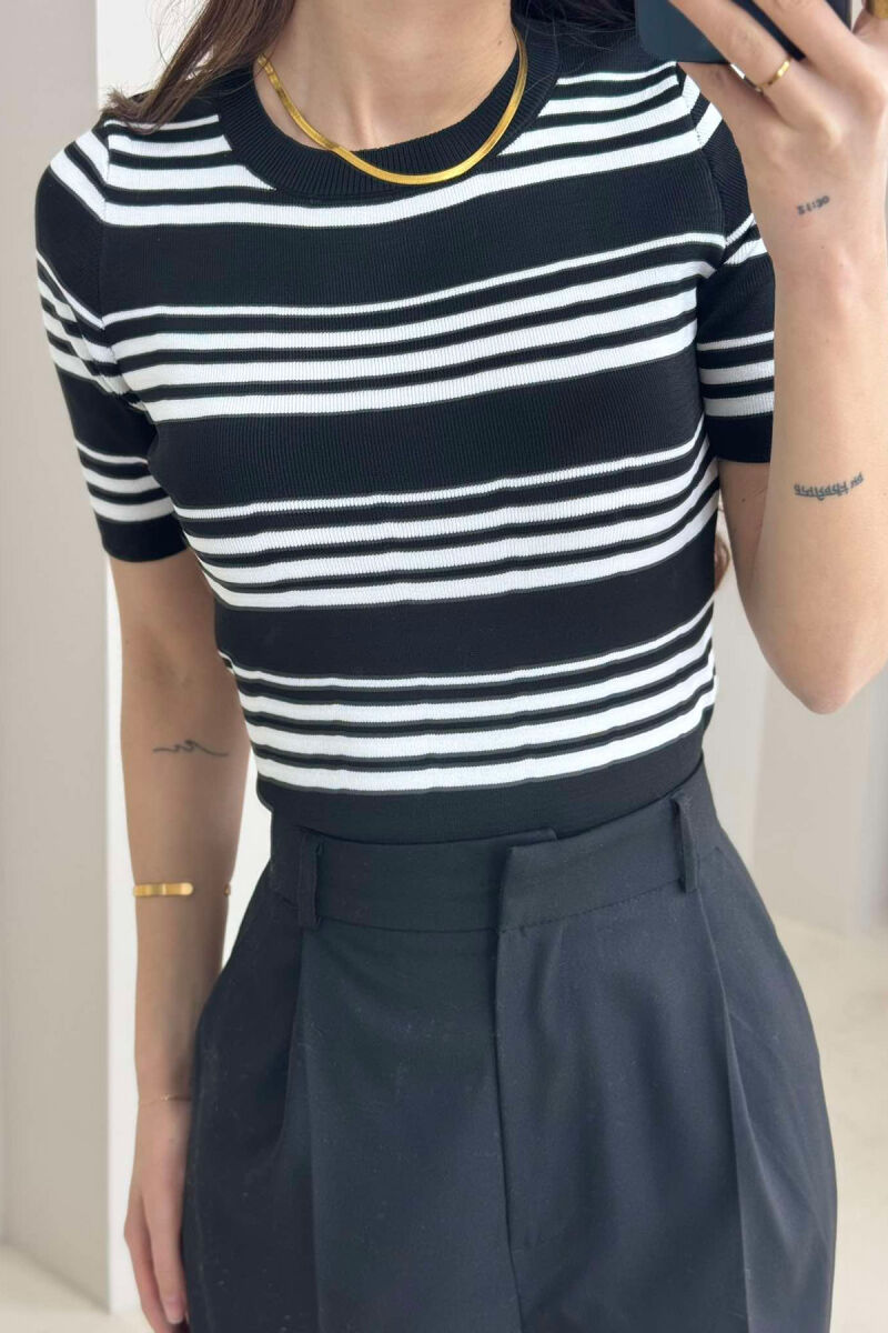 ROUND NECK STRIPE WOMEN T-SHIRT BLACK/ E ZEZE - 5