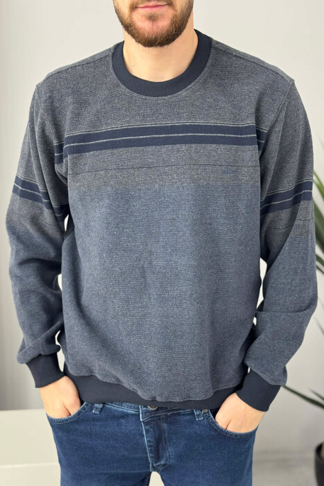 ROUND NECK STRIPED MEN SWEATER BLUE/BLU - 2