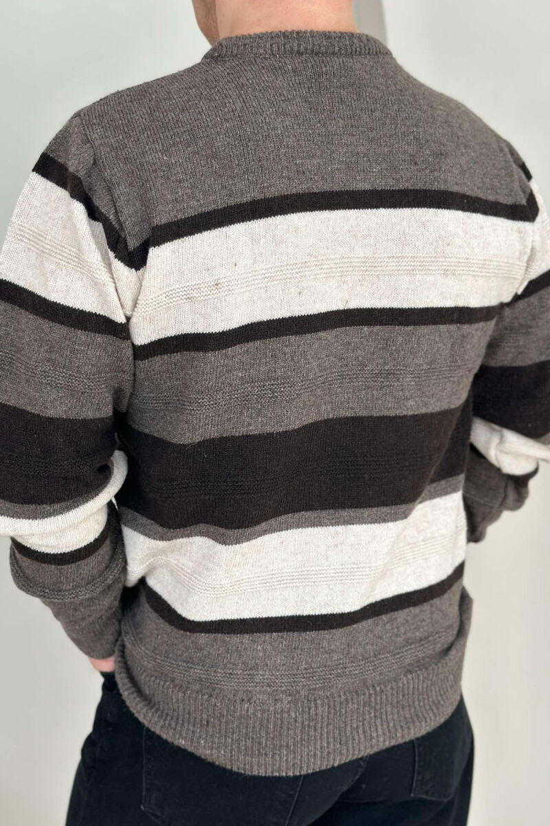 ROUND NECK STRIPED MEN SWEATER BROWN/KAFE - 2