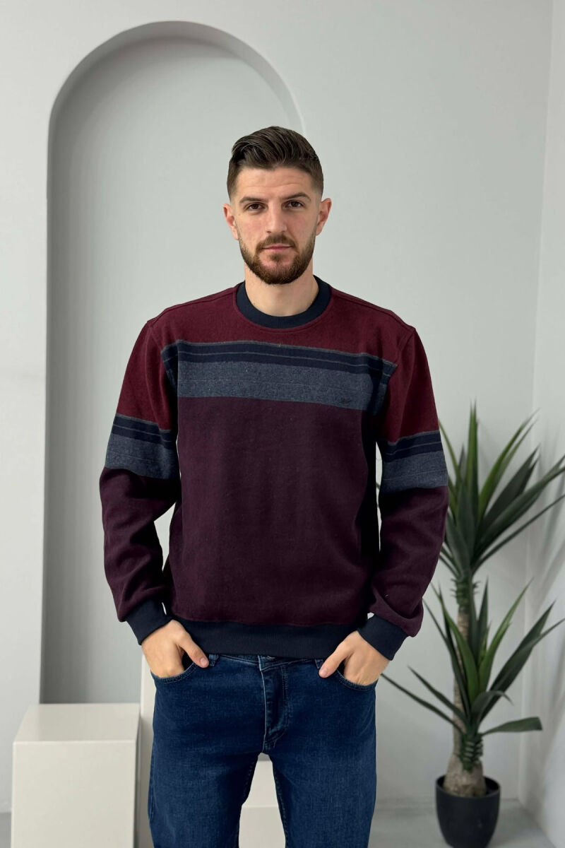 ROUND NECK STRIPED MEN SWEATER BURGUNDY/VISHNJE - 2
