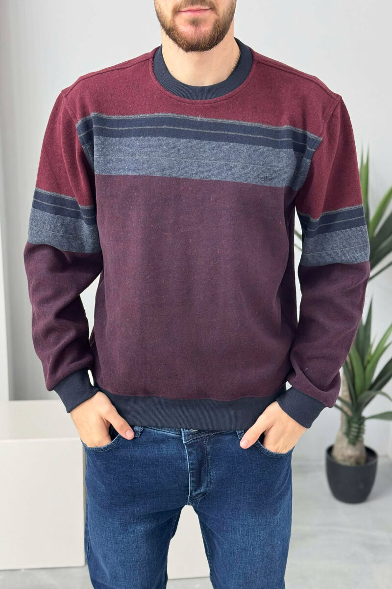 ROUND NECK STRIPED MEN SWEATER BURGUNDY/VISHNJE - 1
