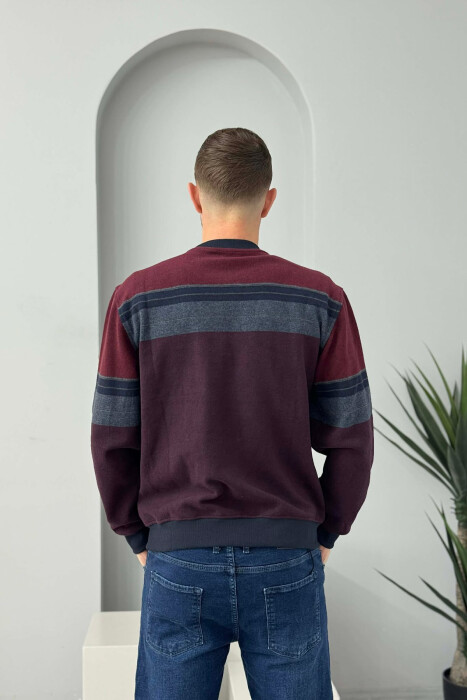 ROUND NECK STRIPED MEN SWEATER BURGUNDY/VISHNJE - 4
