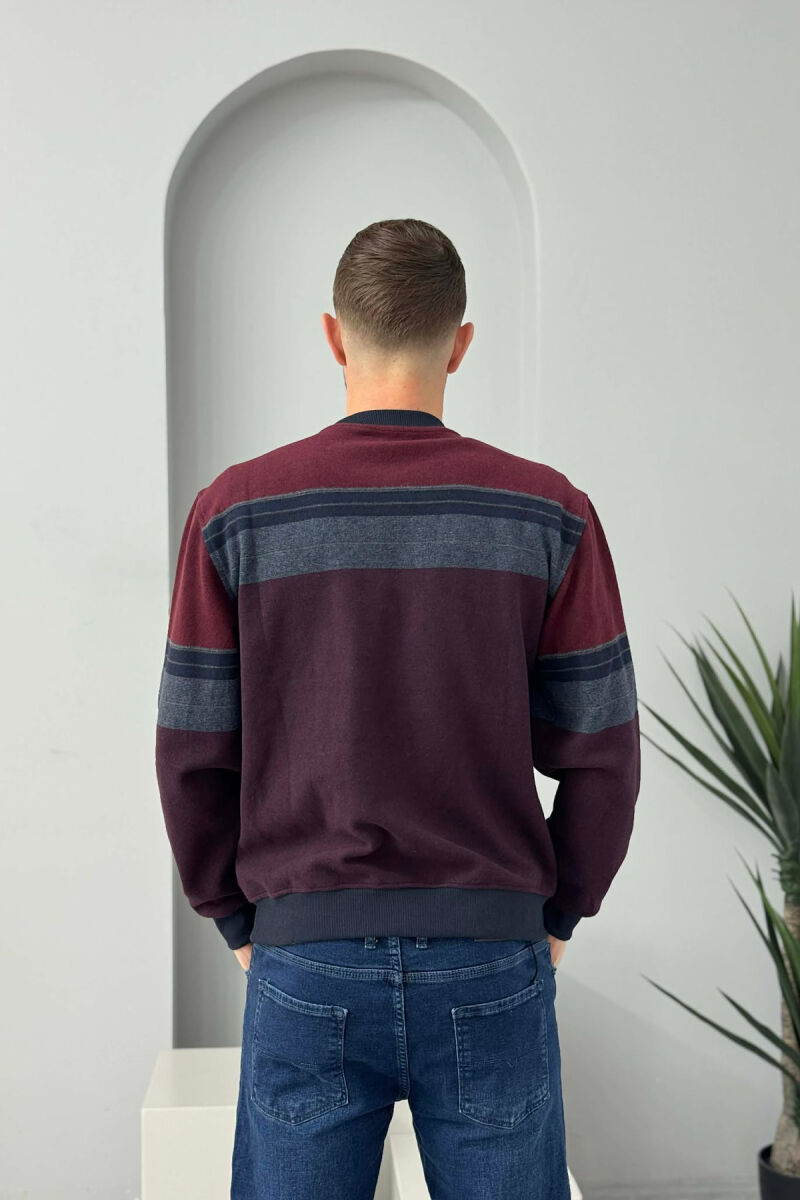 ROUND NECK STRIPED MEN SWEATER BURGUNDY/VISHNJE - 4