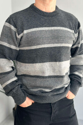 ROUND NECK STRIPED MEN SWEATER DARK GREY/GEE 