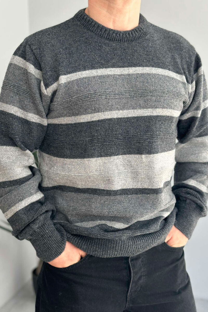 ROUND NECK STRIPED MEN SWEATER DARK GREY/GEE - 1