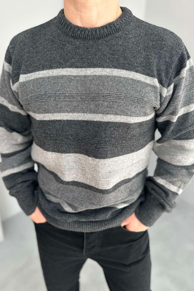 ROUND NECK STRIPED MEN SWEATER DARK GREY/GEE - 2