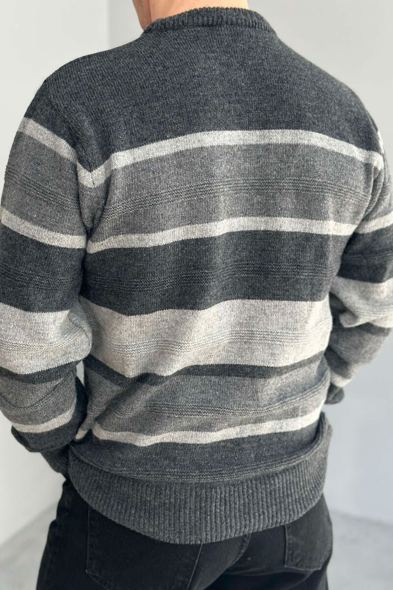 ROUND NECK STRIPED MEN SWEATER DARK GREY/GEE - 4