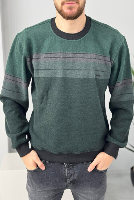 ROUND NECK STRIPED MEN SWEATER GREEN/JESHILE - KLAUDIO FASHION