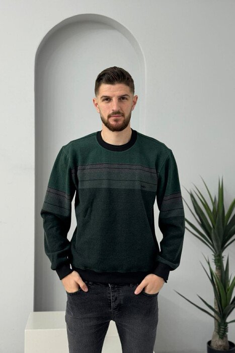 ROUND NECK STRIPED MEN SWEATER GREEN/JESHILE - 2